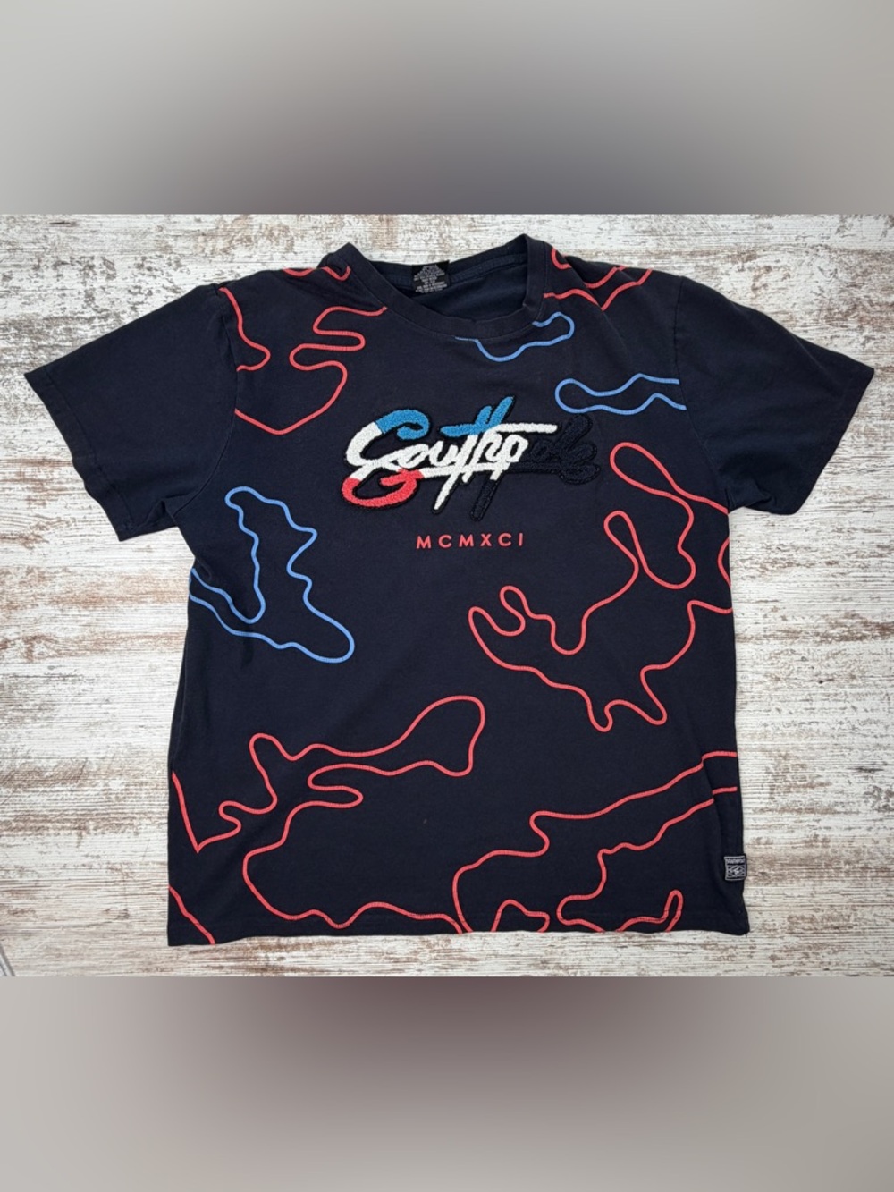 Y2k Southpole Navy Graphic Tee with Red & Blue 3d Accents GUC XL